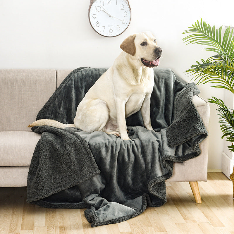 The Fireside Blanket on a sofa with a dog