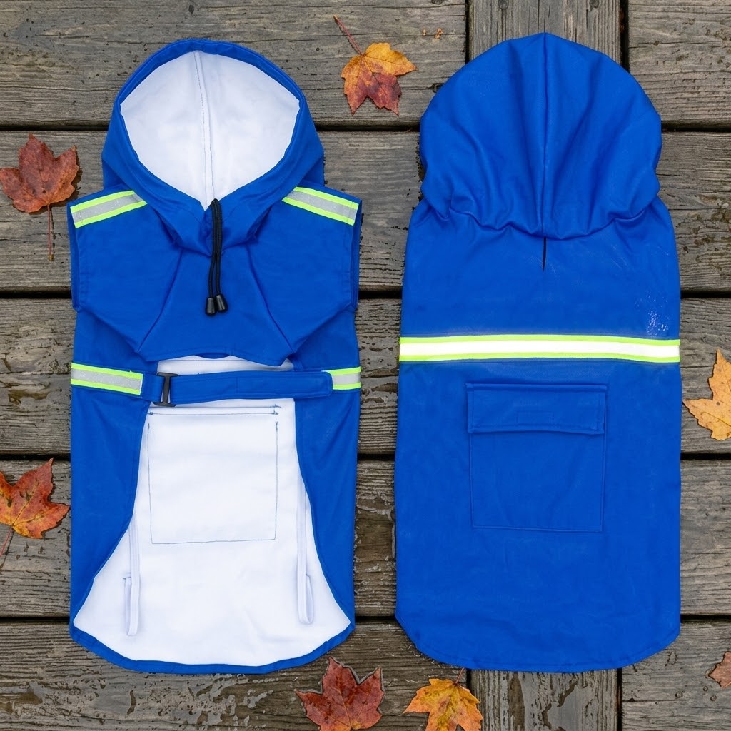 The Reflective Raincoat front and back with reflective strips
