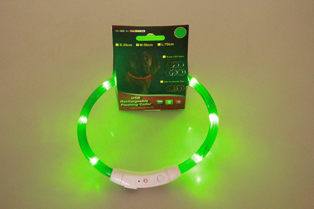 The Glow Collar lit up in green