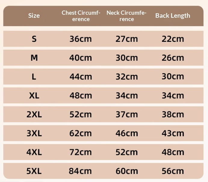 The Winter Gilet size chart